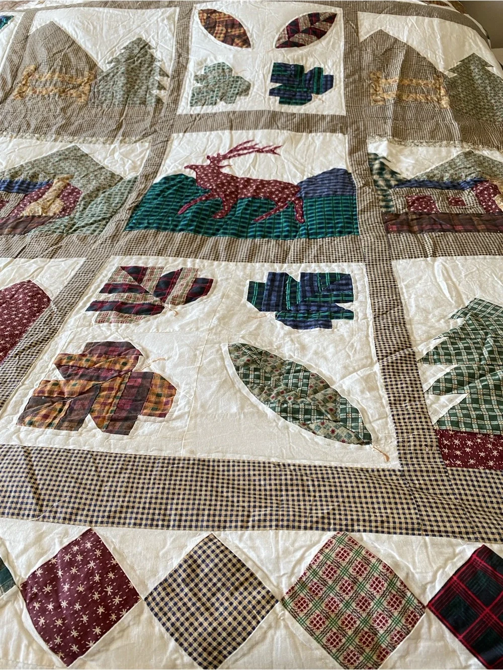 Mennonite HandMade Rustic Lodge Cabin Quilt Queen Pine Tree Patchwork Bedding